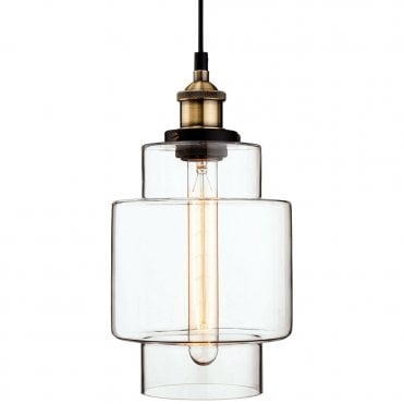 EMPIRE - Antique Brass With Clear Glass Ceiling Pendant in Black, Antique Brass, Clear