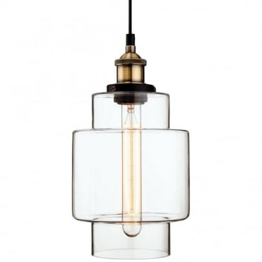 EMPIRE - Antique Brass With Clear Glass Ceiling Pendant in Black, Antique Brass, Clear