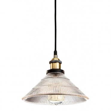 EMPIRE - Ceiling Pendant Antique Brass Clear Fluted Glass