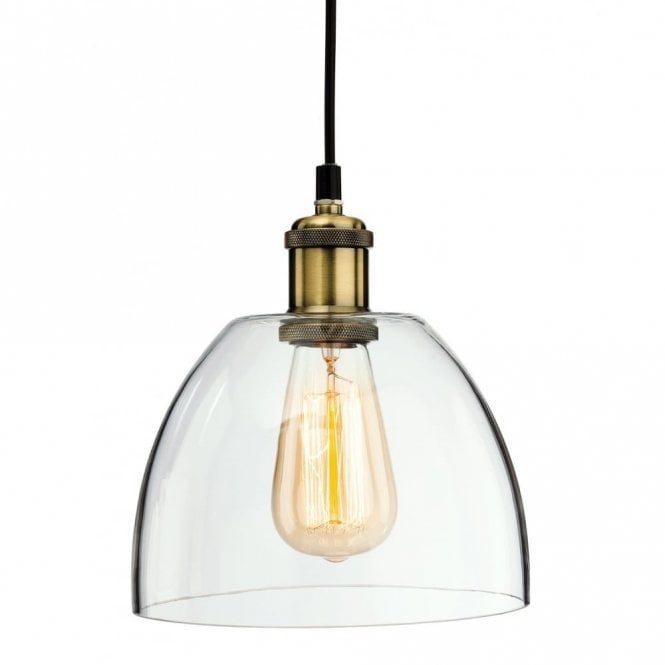 EMPIRE Glass Glass Dome Ceiling Pendant in Antique Brass
