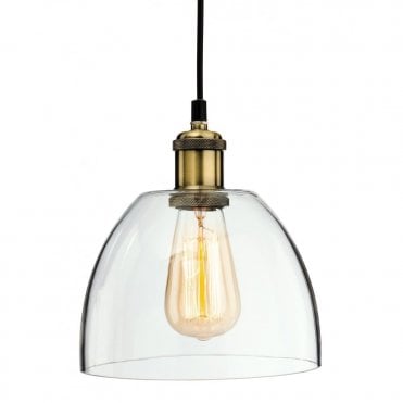 EMPIRE Glass Glass Dome Ceiling Pendant in Antique Brass