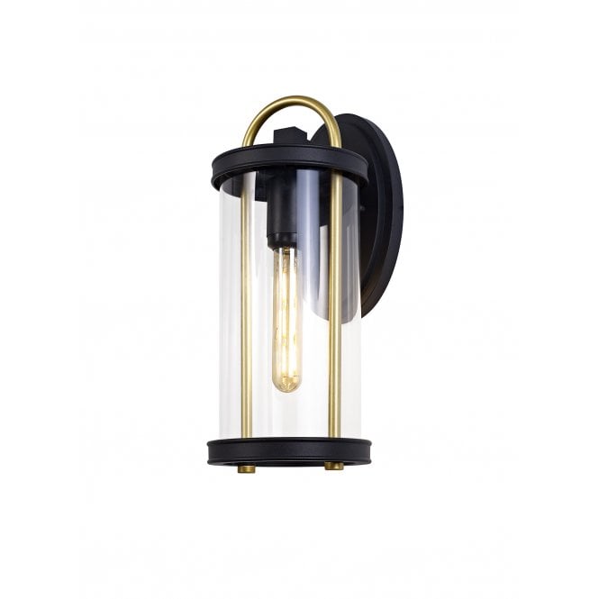 ENDURA Large Wall Lamp, E27, Black & Gold Clear Glass, IP54,