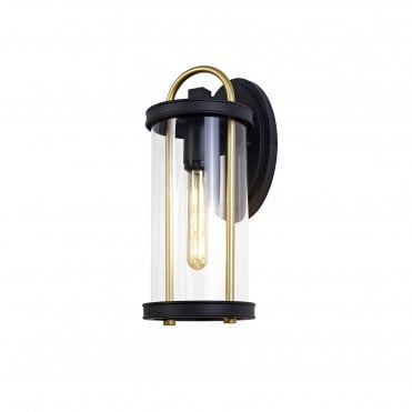 ENDURA Large Wall Lamp, E27, Black & Gold Clear Glass, IP54,