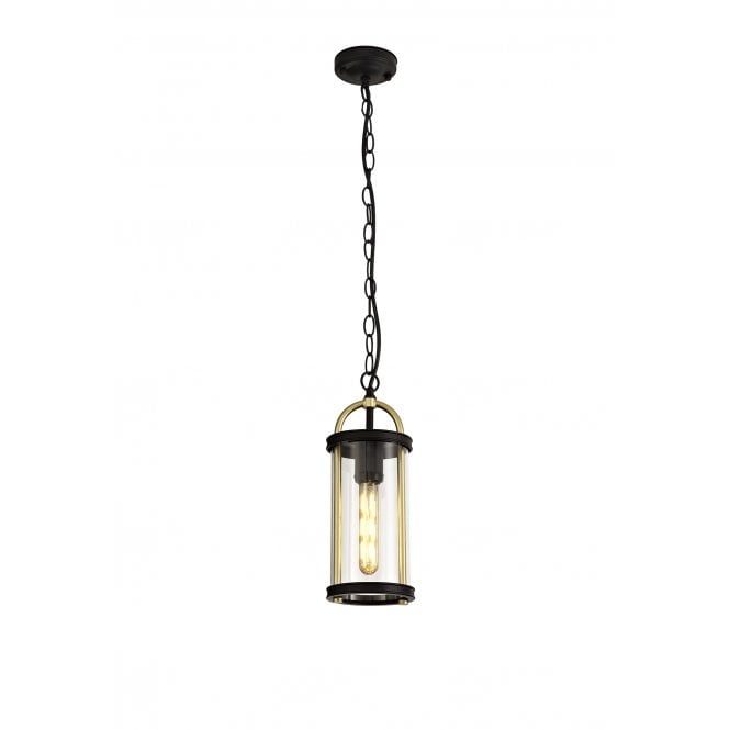 ENDURA Pendant Light, E27, Black & Gold Clear Glass, IP54,