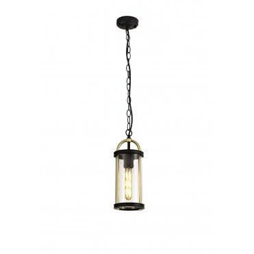 Pendant Light, E27, Black & Gold Clear Glass, IP54,