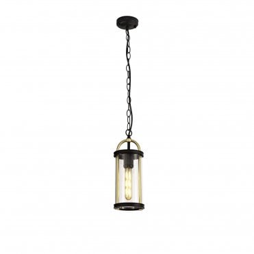 ENDURA Pendant Light, E27, Black & Gold Clear Glass, IP54,
