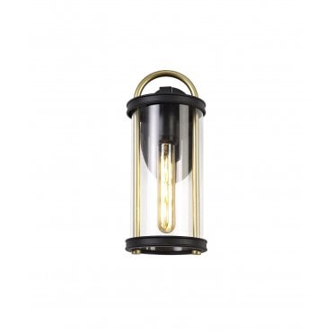 Small IP54 Wall Lamp, E27, Black & Gold Clear Glass,