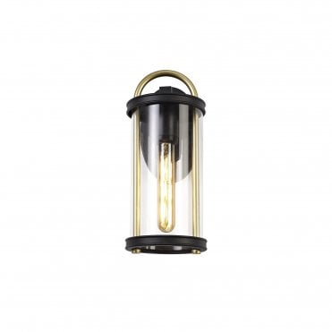 ENDURA Small IP54 Wall Lamp, E27, Black & Gold Clear Glass,