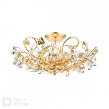 gold leaf and crystal tote chandelier style flush light
