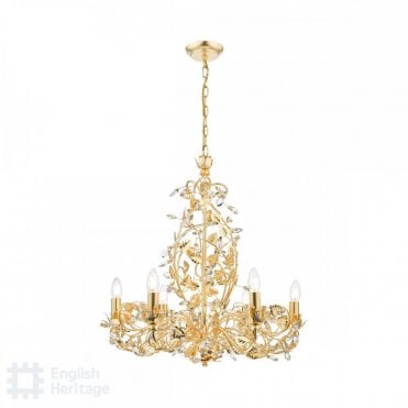 gold leaf 6 light tote chandelier adorned with crystal