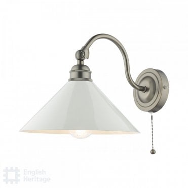 rubbed bronze curved arm wall light with cream patent coolie shade