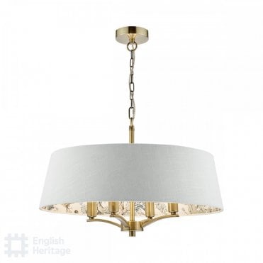 brass 4 light shadelier with ivory floral lined shade