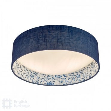 blue shaded flush light with floral inner lining
