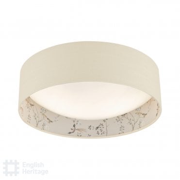 taupe flush ceiling light with floral lined shade
