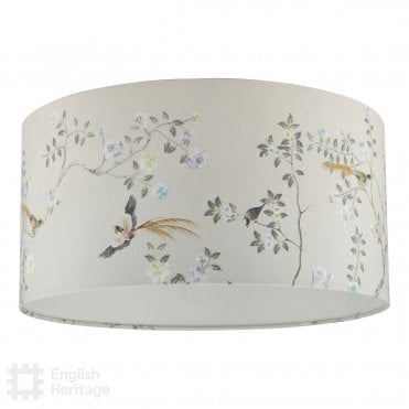 taupe drum shade with delicate chinoiserie floral pattern