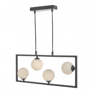 ENSIO 4 Light Ceiling Pendant Matt Black & Opal Glass