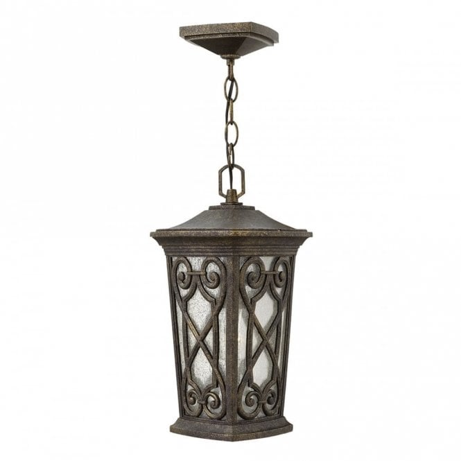 ENZO Exterior Pendant Autumn Finish with Seeded Glass and Swirl Decoration
