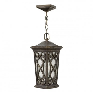 ENZO Exterior Pendant Autumn Finish with Seeded Glass and Swirl Decoration