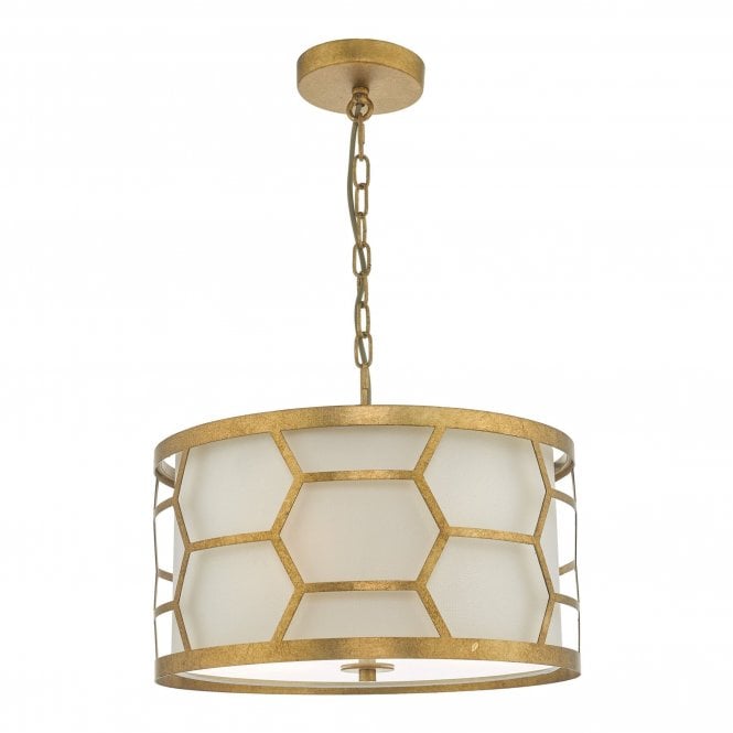 EPSTEIN 3 Light Ceiling Pendant Gold Honeycomb With Ivory Shade and Diffuser