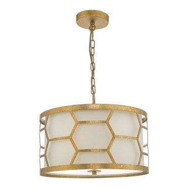 EPSTEIN 3 Light Ceiling Pendant Gold Honeycomb With Ivory Shade and Diffuser