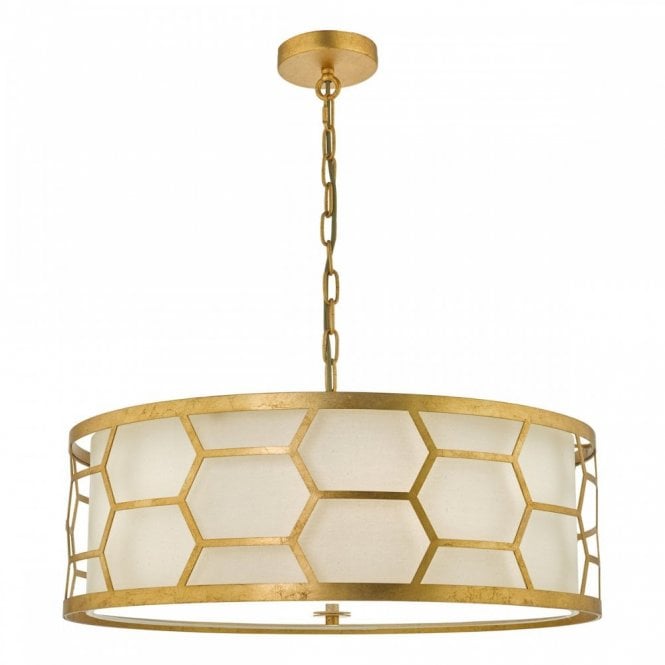 EPSTEIN 4 Light Ceiling Pendant Gold Honeycomb With Ivory Shade and Diffuser