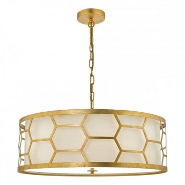 EPSTEIN 4 Light Ceiling Pendant Gold Honeycomb With Ivory Shade and Diffuser