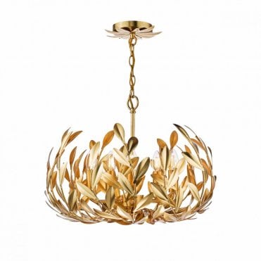 Ercilia 5 Light Gold Leaf Pendant with Olive Branch Design – Lighting and Lights UK