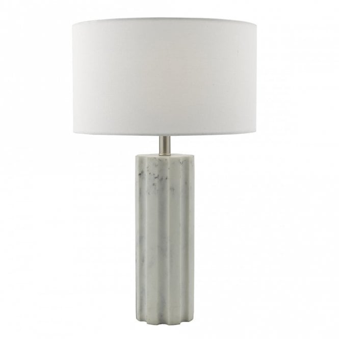 EREBUS - Table Lamp Marble Effect Satin Chrome Complete With Shade White Marble Effect