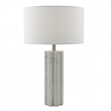 EREBUS - Table Lamp Marble Effect Satin Chrome Complete With Shade White Marble Effect