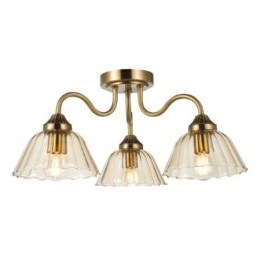bronze semi-flush ceiling light with amber glass shades