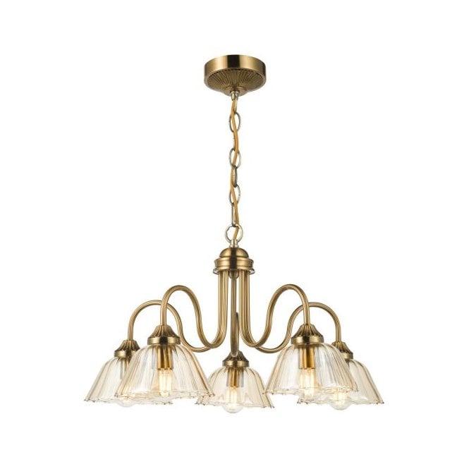 Erika 5 Light Ceiling Pendant - Antique Bronze with Amber Glass Shades