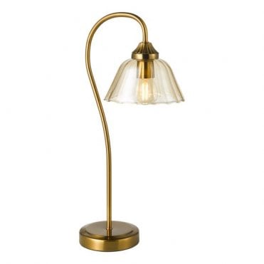 bronze table lamp with amber glass shade
