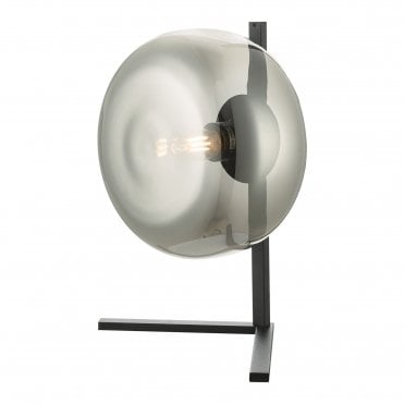 ERLA Table Lamp Smoked Glass Shade with Matte Black Corner Frame