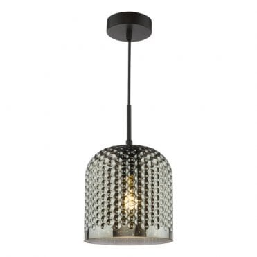 black ceiling pendant with smoked glass shade
