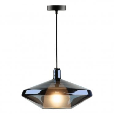 Blue reflective glass pendant light with opal diffuser