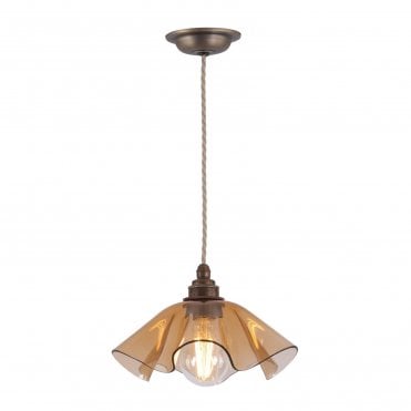 amber glass and antique brass ceiling pendant light vintage