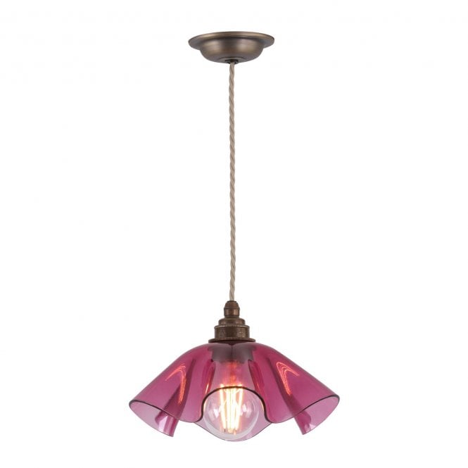 Ethel Pendant - Pink Glass and Antique Brass
