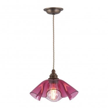 pink glass and antique brass ceiling pendant light vintage