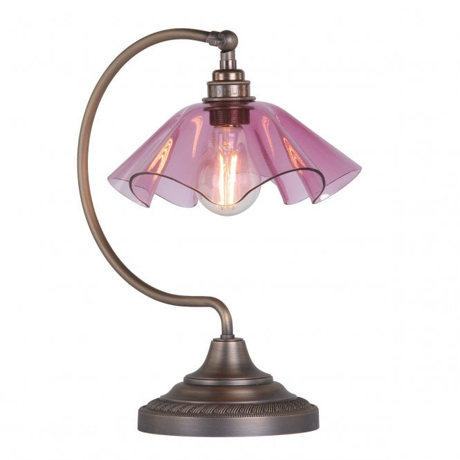 Ethel Table Lamp - Antique Brass and Azalea Glass