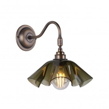 green stained curved glass and antique brass wall light