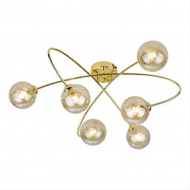 Semi Flush Finished In Polished Gold With Champagne Glass