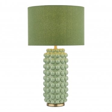 Table Lamp in Green Satin Brass With Green Shade