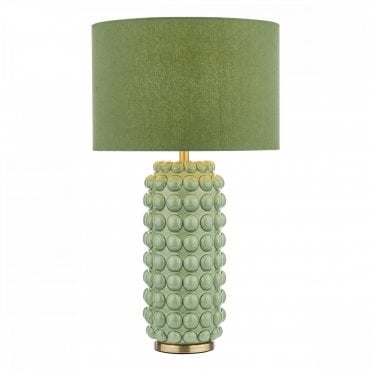 Etzel Decorative Green and Satin Brass With Shade Table Lamp
