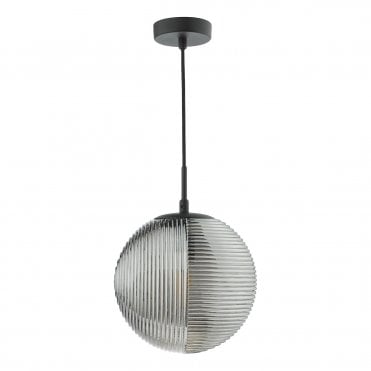 smoked rib glass globe pendant light with matt black fixtures