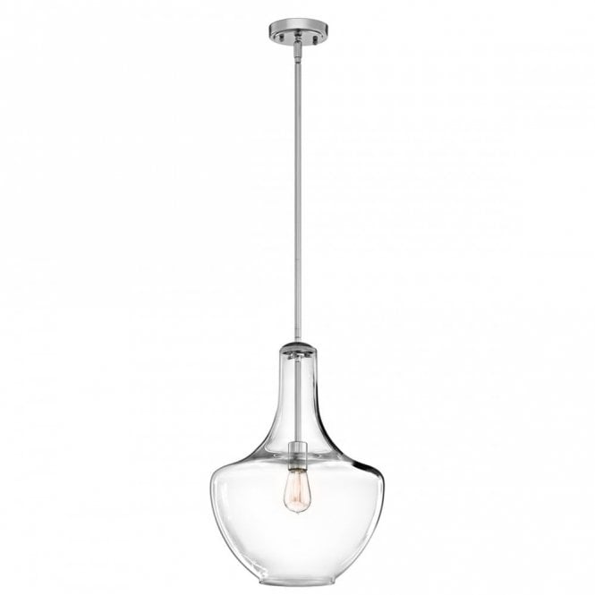EVERLY Large Elegant Clear Glass Ceiling Pendant Chrome