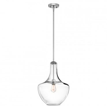EVERLY Large Elegant Clear Glass Ceiling Pendant Chrome