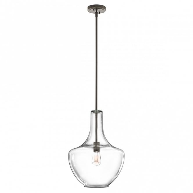 EVERLY Large Elegant Clear Glass Ceiling Pendant Olde Bronze