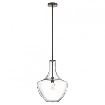 EVERLY Large Elegant Clear Glass Ceiling Pendant Olde Bronze