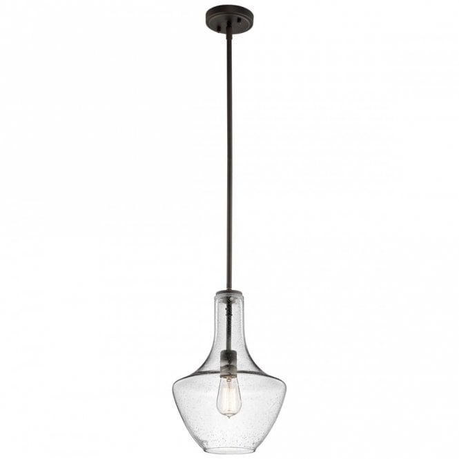 EVERLY Large Elegant Clear Seeded Glass Ceiling Pendant Olde Bronze