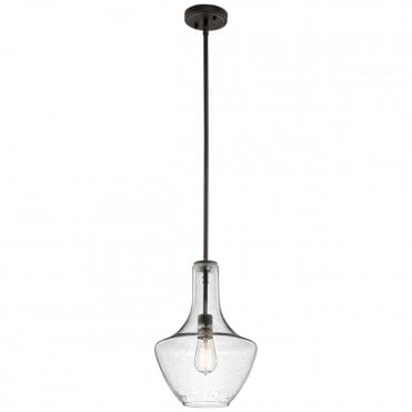 EVERLY Large Elegant Clear Seeded Glass Ceiling Pendant Olde Bronze